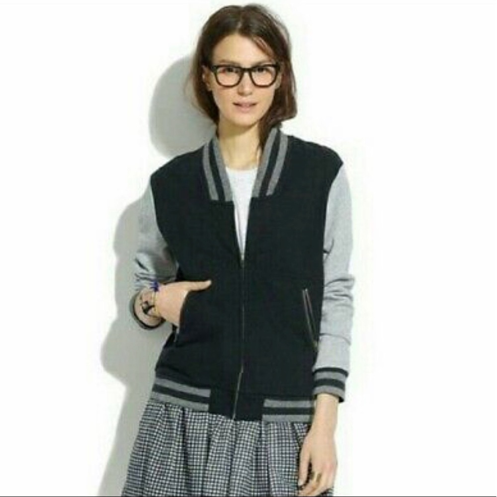 Madewell Black and Gray Varsity Bomber Jacket